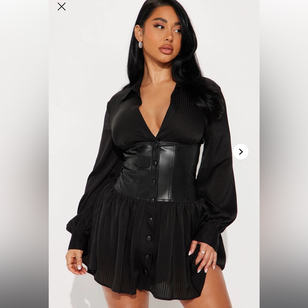 Black Button-Up Dress with Corset Detail